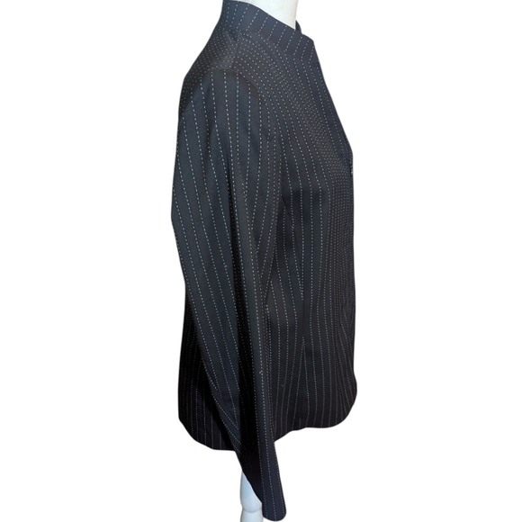 Black Pinstripe Wool Zip Front Mobwife Career Classic Blazer Sz 10 - Picture 6 of 10